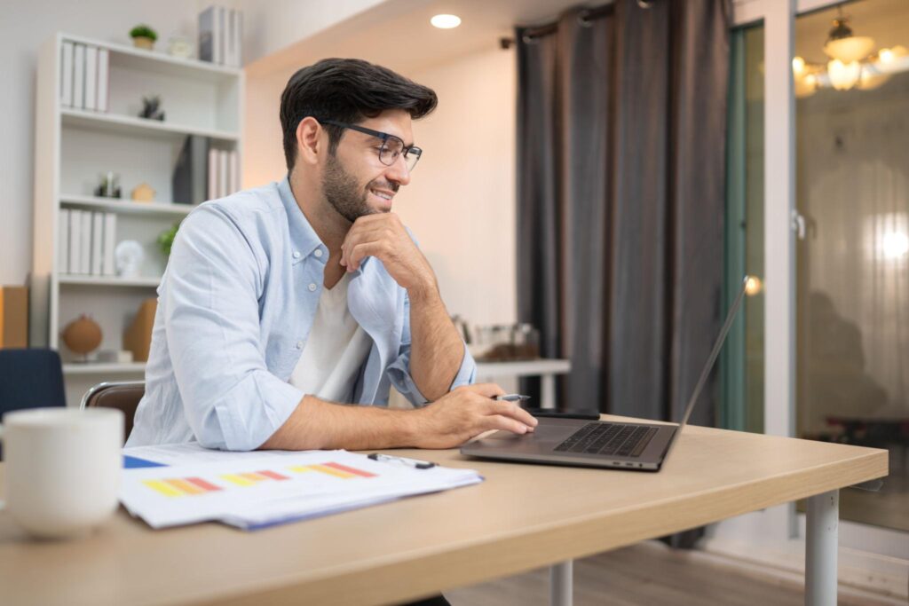 Freelancer working on a client project from a home office